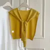 Xale de verão fino estilo malha de mistura de lã camada externa pequeno cardigã para mulheres camisa amarração gola decorativa falsa de alta qualidade