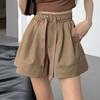 Verano Nuevo Estilo Color Sólido Cintura de Corbata Elásticos Pantalones Cortos de Trabajo Adelgazantes Pierna Ancha Shorts Pg3524
