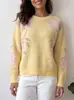 Top de tricô jacquard floral transfronteiriço, malha casual com estampa floral da moda, suéter de gola redonda europeu e americano