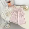 Traje de niña Verano Delgado Elegante Top de tirantes Casual Pantalones de pierna ancha Dos piezas Combinable Traje de moda para niña