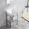 Lavabo integrado de cerámica estilo simple para interiores, de una sola cubeta, con soporte independiente de acero inoxidable, lavabo, cubeta de gran capacidad