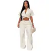 C7835 Transfronteiriço 2026 Nova Moda Feminina Estilo Europeu e Americano Gola Lapela Cropped Torcido e Calça Longa Casual de Perna Larga Conjunto