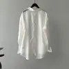 Camisa Blanca de Tencel con Protección Solar para Mujer, Nuevo Estilo Chino de Verano, Camisa de Manga Larga con Abertura en la Espalda, Top Ligero para Exteriores