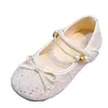 Sapatos Infantis de Laço Princesa 2026 Primavera e Outono Novos Sapatos Rasos com Lantejoulas para Meninas Mais Velhas, Sapatos de Couro de Dança Pequena Princesa