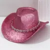 Sombrero de Vaquero Británico Unisex para Hombres y Mujeres Tocado Nupcial Decorativo Exquisito Piedras de Strass Cinturón de Accesorios de Amor Viaje Playa