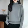Camisa base de tricô 100% algodão estilo minimalista com gola alta para mulheres, solta, confortável, espessa, top suéter quente