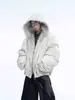 Chaqueta de Águila de Montaña con Cuello de Piel, Abrigo de Algodón para Hombres y Mujeres, Ropa Exterior Engrosada con Empalmes, Abrigo de Algodón con Capucha, Forro Polar Grueso, Ropa Exterior Corta de Otoño e Invierno