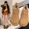 Zapatos de Algodón Cálidos Retro con Aumento de Altura, sin Cordones, Forrados de Felpa, para Uso en Exteriores, Novedad Verano 2026, Versátiles, con Suela Gruesa, Puntera Redonda, de Cuero para Mujer