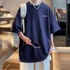 Americano manga curta homens verão design sentido nicho moda all-match camiseta pesada estilo hong kong cor sólida roupas de marca de moda masculina