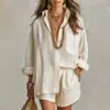 Conjunto de Moda Casual Duas Peças para Mulheres, Cor Sólida, Shorts e Camisa, Lançamento Transfronteiriço Europeu e Americano da Amazon, Primavera/Verão 2026