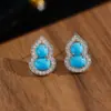 Pendientes de Calabaza de Turquesa de Plata 925 para Mujer, Pendientes Elegantes Estilo Chino, Pendientes de Lujo Ligero de Gama Alta, Joyería de Zirconia de Nicho