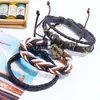 Pulsera de Cuero Genuino Estilo Étnico Retro Artístico Set de Joyería Corazón de Melocotón Unisex Pulsera Tejida con Cuentas DIY