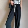 Pantalones de Pierna Ancha Transfronterizos para Mujer, de Cintura Alta, Slim, Transpirables y Holgados, Verano Delgado 2025, Pantalones Rectos Casuales de Estilo Coreano para Personas Pequeñas