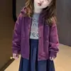 Conjunto para Niñas 2026 Otoño Nuevo Sudadera con Capucha Morada de Moda Chaqueta Falda Rayada para Bebé