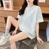 Camiseta de Patchwork de Encaje Bordado para Mujer, Estilo Europeo, Tallas Grandes, Top de Manga Corta de Nueva Moda de Verano