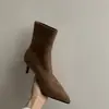 ~Mostre Suas Pernas Finas~ Botas Sexy Elásticas Outono/Inverno 2026 com Saltos Finos e Bico Fino, Botas Justas, Botas Simples de Cano Curto, Botas Femininas de Salto Alto