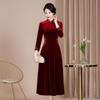 Cheongsam de Veludo Shenzhen Novo Estilo Vestido de Banquete para Sogra Roupa de Inverno Plus Size Vestido Estilo Chinês Atacado