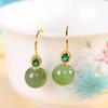 Pendientes de plata de ley s925 con cuentas redondas de jaspe Hotan bañados en oro, con personalidad sencilla y moderna para mujer.