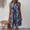Vestido estampado plisado con cuello en V holgado de moda bohemia para mujer de Amazon Independent Station Foreign Trade 2023