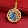 Colgante de collar Thangka pintado a mano en oro nuevo Xizang redondo Wuye zorro de nueve colas molino Ram ocho guardianes celestiales