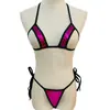 Lingerie Sexy Transfronteiriça Mini Roupa de Banho Roupa de Banho de Couro Sintético Feminina Sexy Transparente Ebay Conjunto Biquíni Três Peças