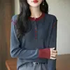 Nuevo Suéter de Lana Fina de Cuello Redondo de Manga Larga para Mujer, Combinación de Colores, Holgado, Versátil, Camiseta Básica de Otoño Temprano 2025