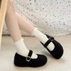 Zapatos Mary Jane con Plataforma Interior de Piel para Abrigo de Invierno para Mujer Nuevos Zapatos de Lana Estilo Coreano para Mujer Zapatos de Algodón Cálidos con Forro de Lana