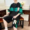 Conjunto Deportivo de Dos Piezas para Hombre, Estilo Veraniego, Bloques de Color de Moda, Parches, Top Deportivo y Pantalón Holgado Versátil Casual
