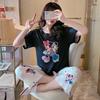 Pijama de Verano para Mujer de Manga Corta y Pantalón Capri Conjunto de Dos Piezas Estilo Coreano Estilo Estudiante Estilo Ins Dibujos Animados Blancanieves Ropa para el Hogar
