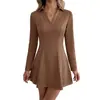 Europeu e Americano 2026 Outono/Inverno Novo Elegante Saia Curta Cor Sólida Gola Reversível Transfronteiriço Vestido Bodycon para Mulheres