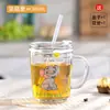 Taza de Leche de Dibujos Animados, Vaso de Vidrio de Verano, Vaso con Popote para Niños, Taza de Desayuno de Moda, Vaso de Agua de Alta Apariencia con Escala, Regalo