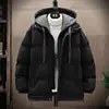 Jaqueta de algodão masculina moderna para outono e inverno, espessa, solta, estilosa, casaco de algodão com capuz estilo duas peças falsas, jaqueta puffer masculina