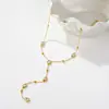 Collar con colgante de borla en forma de Y de acero inoxidable con circonita y pequeñas cuentas doradas, cadena fina ajustable, cadena para clavícula adelgazante
