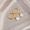 Pendientes de Acero de Titanio con Perla para Mujer, Lujo Ligero, Diseño de Nicho Francés de Gama Alta, Elegantes y Sencillos, Versátiles para el Trabajo