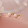 Brincos de Parafuso Qianjia S999 Prata Pura Pérola Shijia, Exquisitos, Compactos, Vários Tamanhos, Luxo Acessível, Brincos de Estilo Suave para Entrega