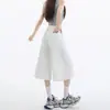 Jeans Crop de Tiro Alto Rectos de Pierna Ancha Holgados Estilo Americano Color Blanco Crudo para Mujer, Diseño Personalizado de Verano, Pantalones de Media Longitud Holgados de Pierna Ancha High Street para Mujer