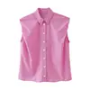 Roupas Femininas Novas de Primavera e Verão, Estilo Europeu e Americano, Moda de Comércio Exterior, Camisa/Top Versátil de Lapela, Manga Bufante, Sem Manga, de Botão Único