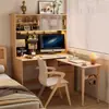 Escritorio Plegable de Madera Maciza para Esquina Estantería Integrada Pared de Libros para Dormitorio Escritorio de Estudio Plegable Giratorio en Forma de L para Computadora