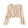 Novo Estilo Chinês Estilo Nacional Fivela de Disco Roupa de Proteção Solar Primavera e Verão Curto Novo Cardigã Feminino com Saia de Suspensório e Blusa Top Fino