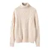 Tricô Twist Gola Alta 100% Lã Pura Feminino Outono e Inverno Tricô Trançado Retrô Slim Outer Top Quente