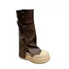 2026 Botas Largas Únicas para Mujer con Hebilla y Cremallera, Estilo Retro, Suela Gruesa, que Aumentan la Altura, Adelgazantes, Botas de Jinete
