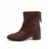 Piel de vacuno de plena flor 4.5cm botines individuales para mujer otoño nuevo estilo punta cuadrada cremallera trasera tacón medio grueso moda botines para mujer