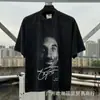 Camiseta de Manga Corta Holgada para Parejas de Ancianos Lavada Pesada con Estampado de Retratos Hip Hop Rap Estilo Americano Vintage Tendencia