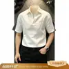 Camisa de Linho e Seda Gelo de Manga Curta Estilo Old Money para Homem, Camiseta de Algodão e Linho de Verão, Camisa Polo com Proteção Solar, Em Estoque, Enviado em 24 Horas