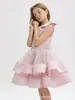 Vestido para Menina de Um Ano para Outono de 2025 Cetim Vestido Princesa Figurino de Apresentação Show Transfronteiriço Rosa