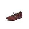 2026 Nuevos Zapatos Planos de Ballet Retro con Cordones, Punta Reforzada, Piel Genuina Empalmada, Aumento Oculto de Altura, Zapatos Mary Jane