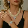 Pulsera de Perlas de Tres Capas Transfronteriza, Collar, Pendientes, Collar de Perlas de Imitación Multicapa, Accesorios para Vestido, Set de Joyería de Alta Gama para Mujer