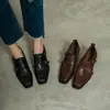 Mocasines de piel de vacuno lavada de capa superior, pulidos a mano y tallados, totalmente de piel por dentro y por fuera, zapatos de moda británica para mujer
