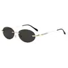 Gafas de Sol Pequeñas de Marco Cruzado para Mujer, Gafas de Sol Metálicas con Marco Ovalado Retro, Gafas de Moda sin Marco con Borde Cortado Tendencia Europea y Americana