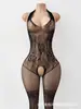 Body de Malha para Comércio Exterior Plus Size, Abertura na Virilha, Não é Necessário Tirar, Revelando o Peito, Meias Sexy Apaixonantes Rasgáveis à Mão, Conjunto Erótico Provocante